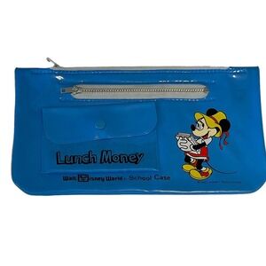 Vintage Blue Walt Disney World Lunch Money School Pencil Case Minnie Mouse